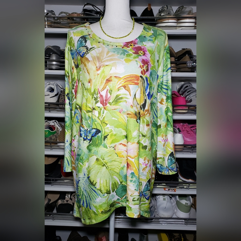 Alfred Dunner Crew Neck 3/4 Sleeve Top